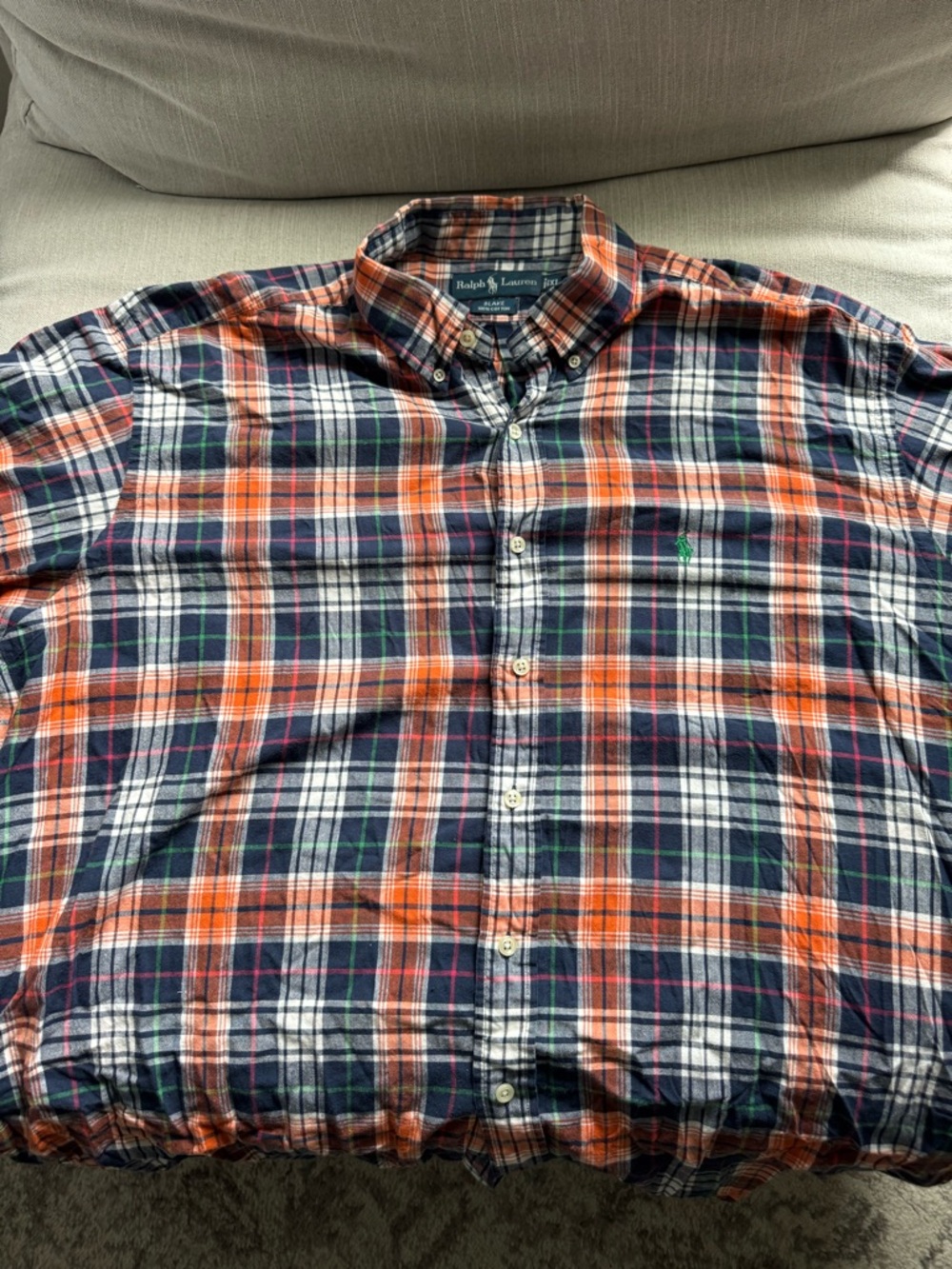 Ralph Lauren Polo Blake Fit Men's Orange & Navy Plaid Button-Down Shirt XL